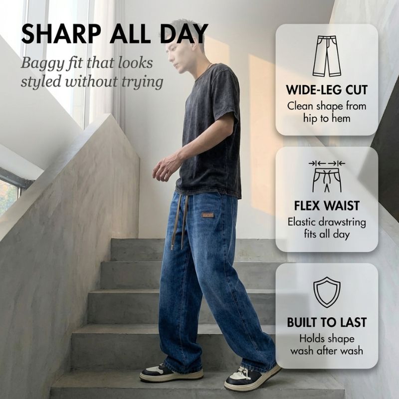 Cresvik™ – Wide-Leg Drawstring Baggy Jeans for Men + 50% OFF