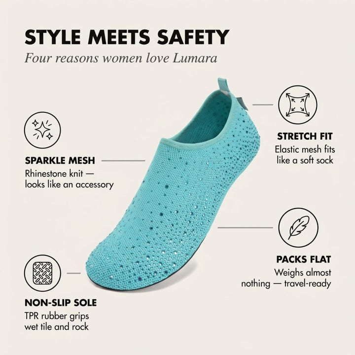 Lumara™ – Rhinestone Sparkle Barefoot Water Shoes for Women | Beach, Travel &amp; Indoor Slip-On +50% OFF