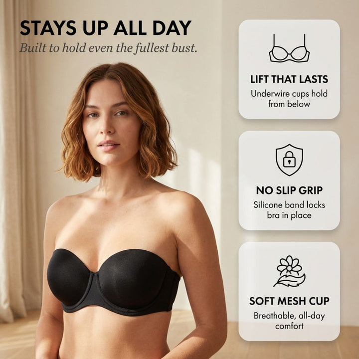 Formelle™ – Strapless Underwire Balconette Bra | Mesh Cup, All-Day Hold + 50% OFF