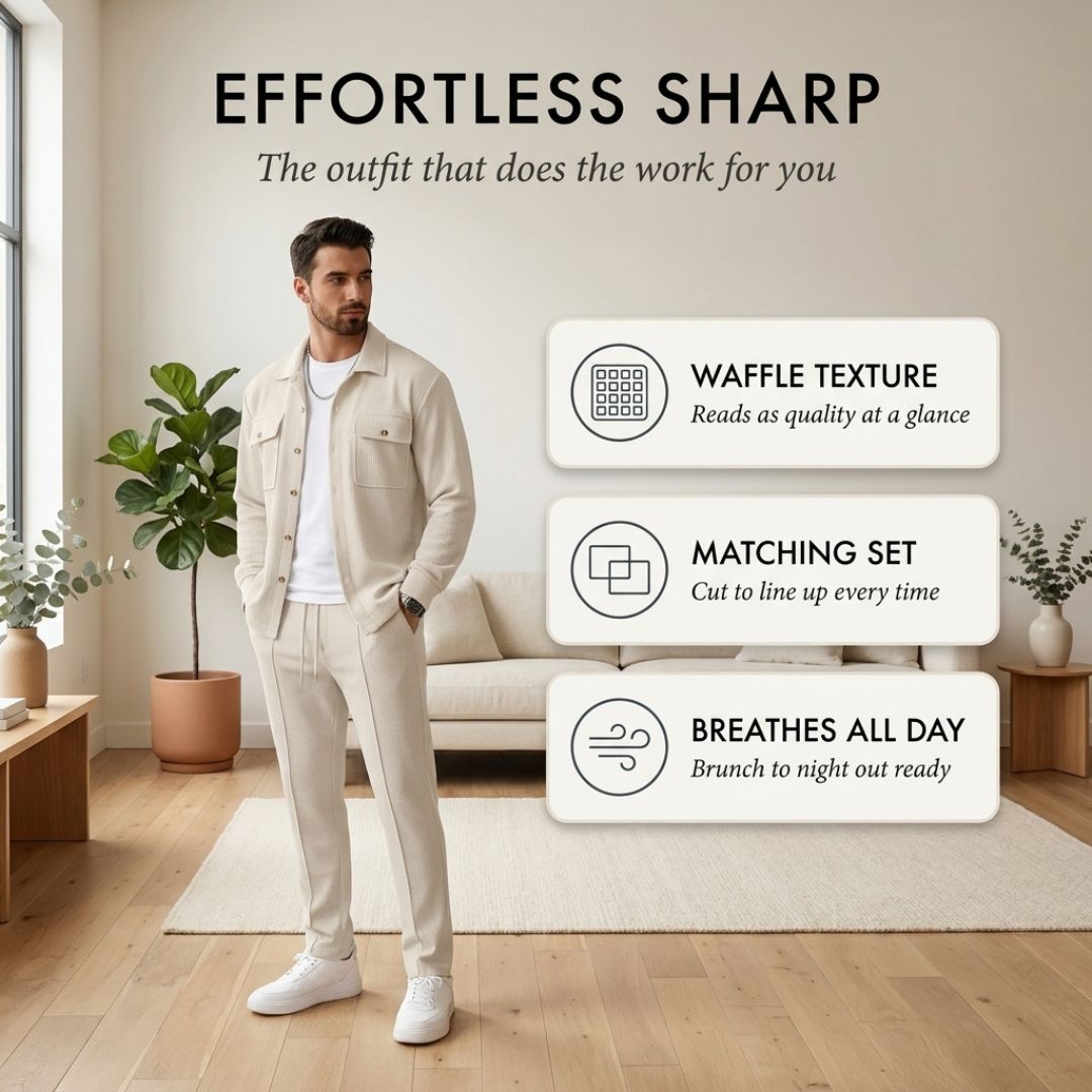 Harlow™ – Waffle-Knit Shirt Jacket &amp; Straight-Leg Pants 2-Piece Set for Men + 50% OFF
