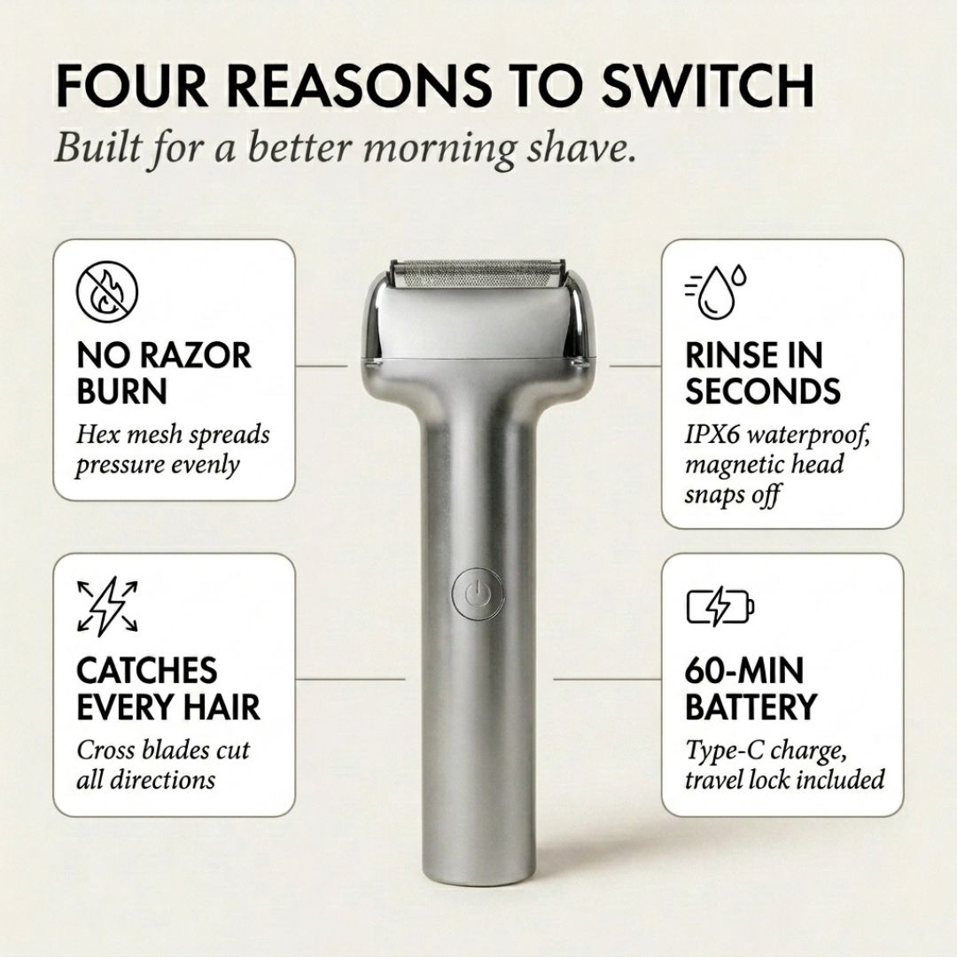 Temper™ – Wide Foil, Tilt Head &amp; IPX6 Rechargeable Electric Shaver for Men + 50% OFF
