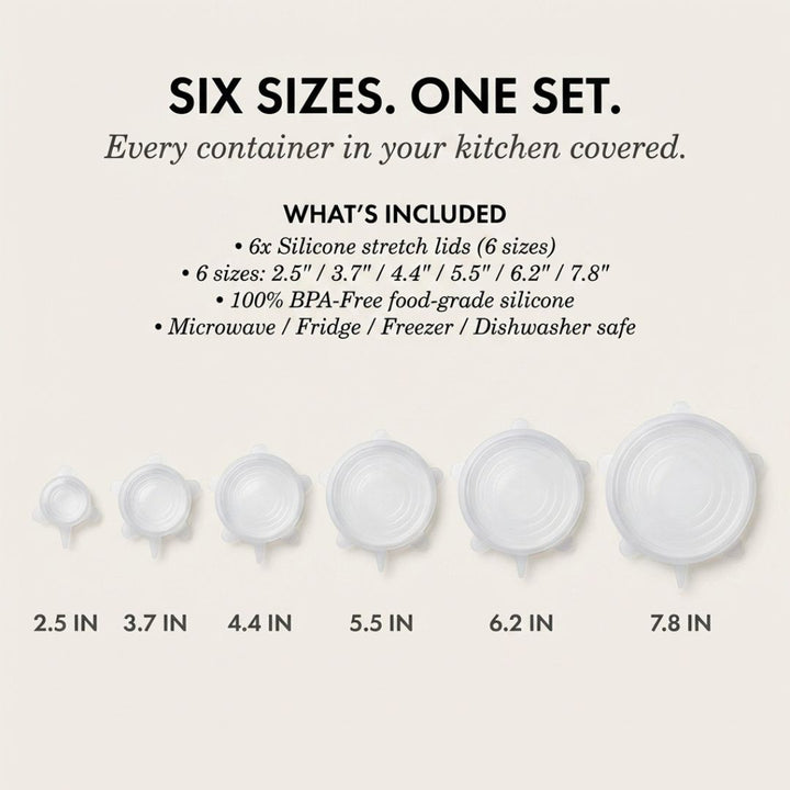 FreshLock™ – Airtight Stretch Silicone Food Cover Lids Set (6 Sizes, BPA-Free) + 50% OFF