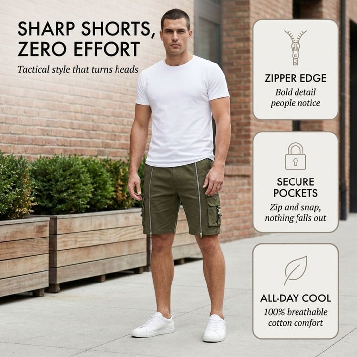 Rivet™ – Zipper Accent Multi-Pocket Tactical Cargo Shorts + 50% OFF