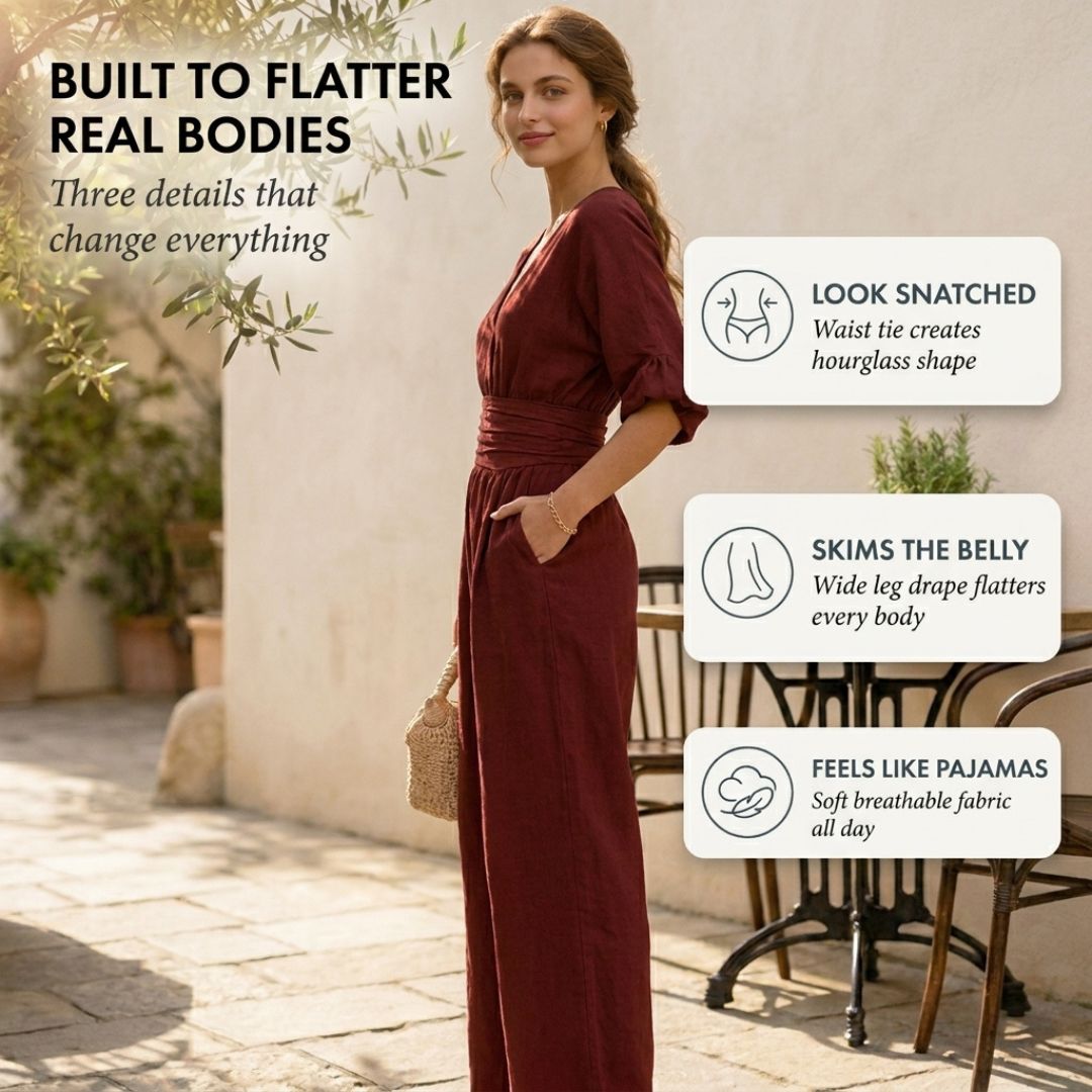 Solelle™ – Elegant V-Neck Wide-Leg Jumpsuit + 50% OFF