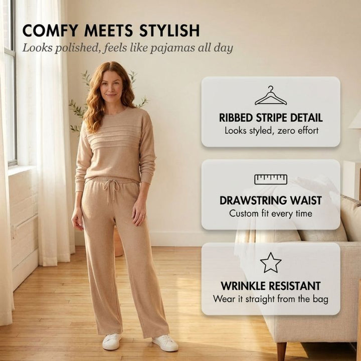 Flarell™ – Ribbed Stripe Crewneck &amp; Wide-Leg Pants Women&