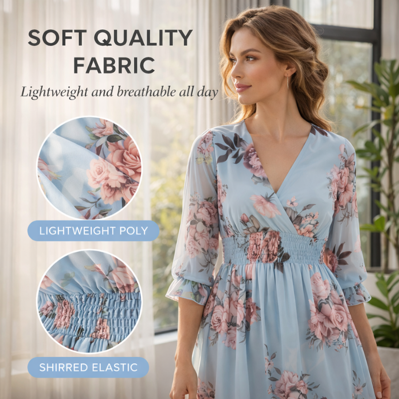 Florette™ – Floral V-Neck Shirred Waist Women&