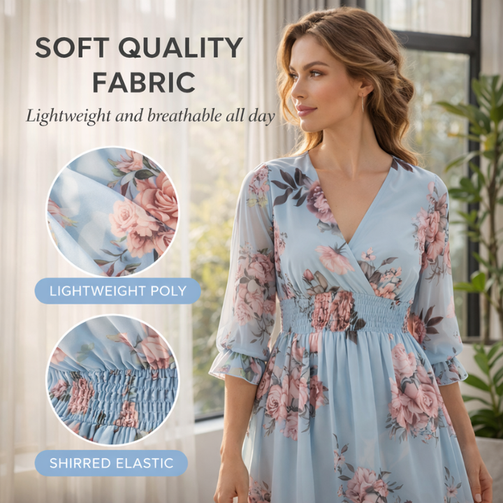 Florette™ – Floral V-Neck Shirred Waist Women&