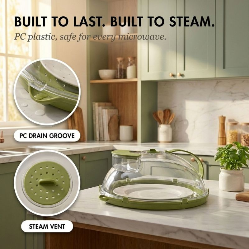 Steamwell™ – Microwave Cover with Water Steamer, Vent &amp; Handle + 50% OFF