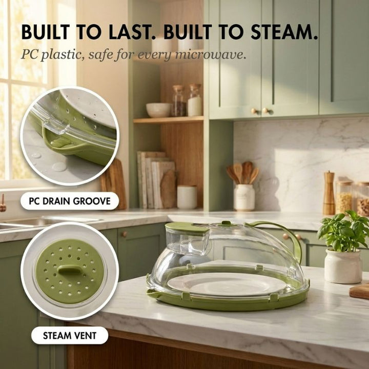 Steamwell™ – Microwave Cover with Water Steamer, Vent &amp; Handle + 50% OFF
