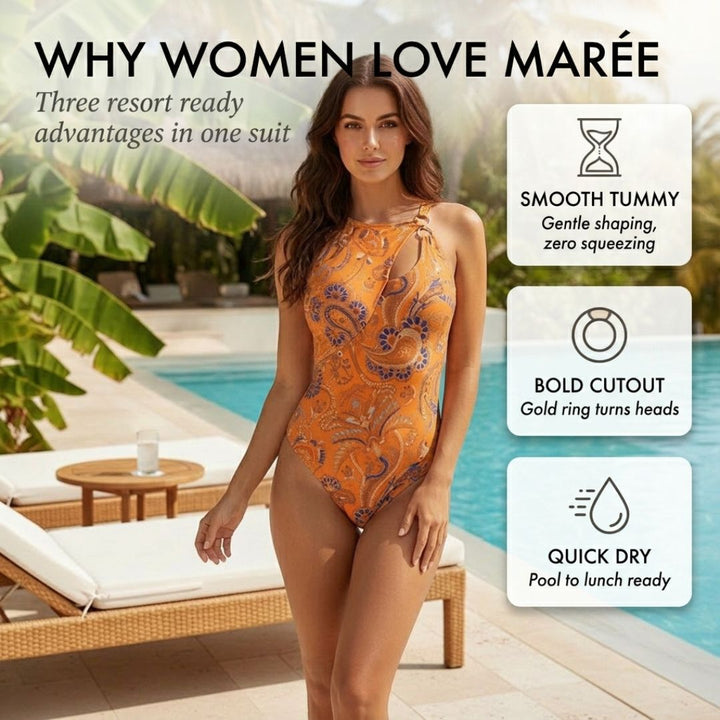 Marée™ – Paisley Asymmetric Cutout Tummy-Control One-Piece Swimsuit + 50% OFF