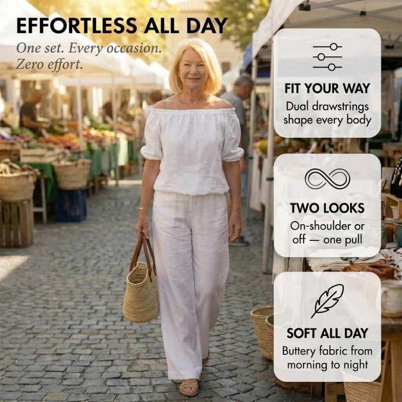 Easewick™ – Convertible Drawstring Top &amp; Wide-Leg Pants 2-Piece Set + 50% OFF