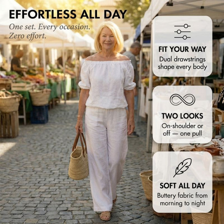 Easewick™ – Convertible Drawstring Top &amp; Wide-Leg Pants 2-Piece Set + 50% OFF