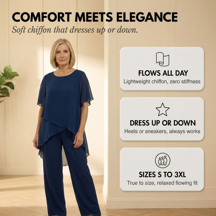 Drapesse™ – Asymmetric Layered Chiffon Top &amp; Wide Leg Pants Set + 50% OFF