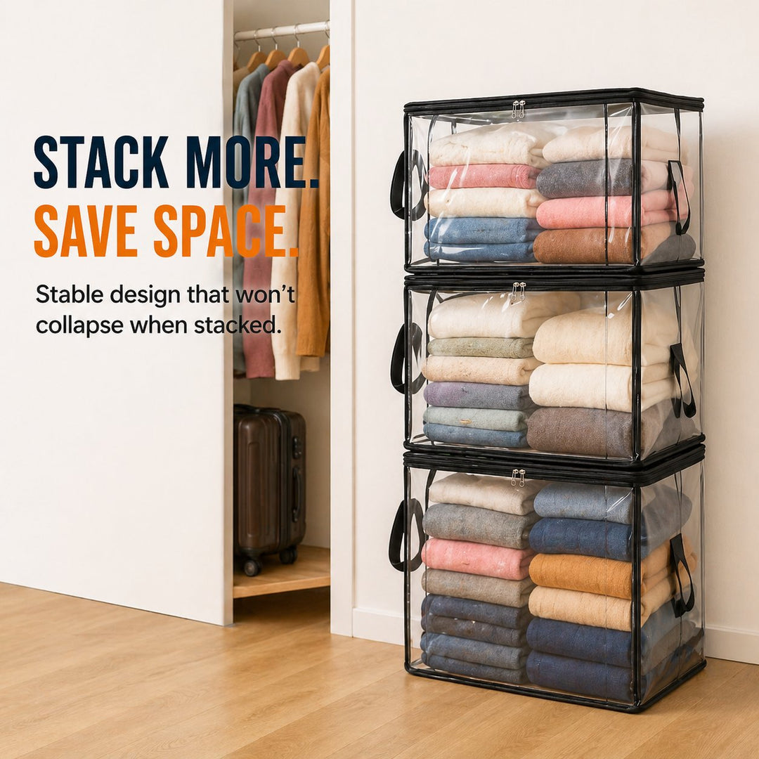 ClearNest™ – Heavy-Duty Clear Stackable Storage Bag for Clothes &amp; Moving + 50% OFF