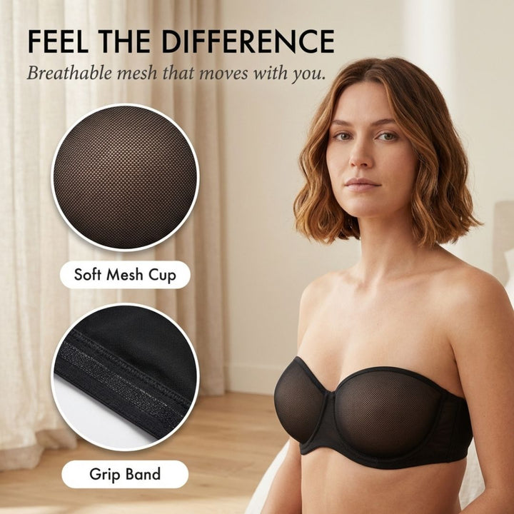 Formelle™ – Strapless Underwire Balconette Bra | Mesh Cup, All-Day Hold + 50% OFF