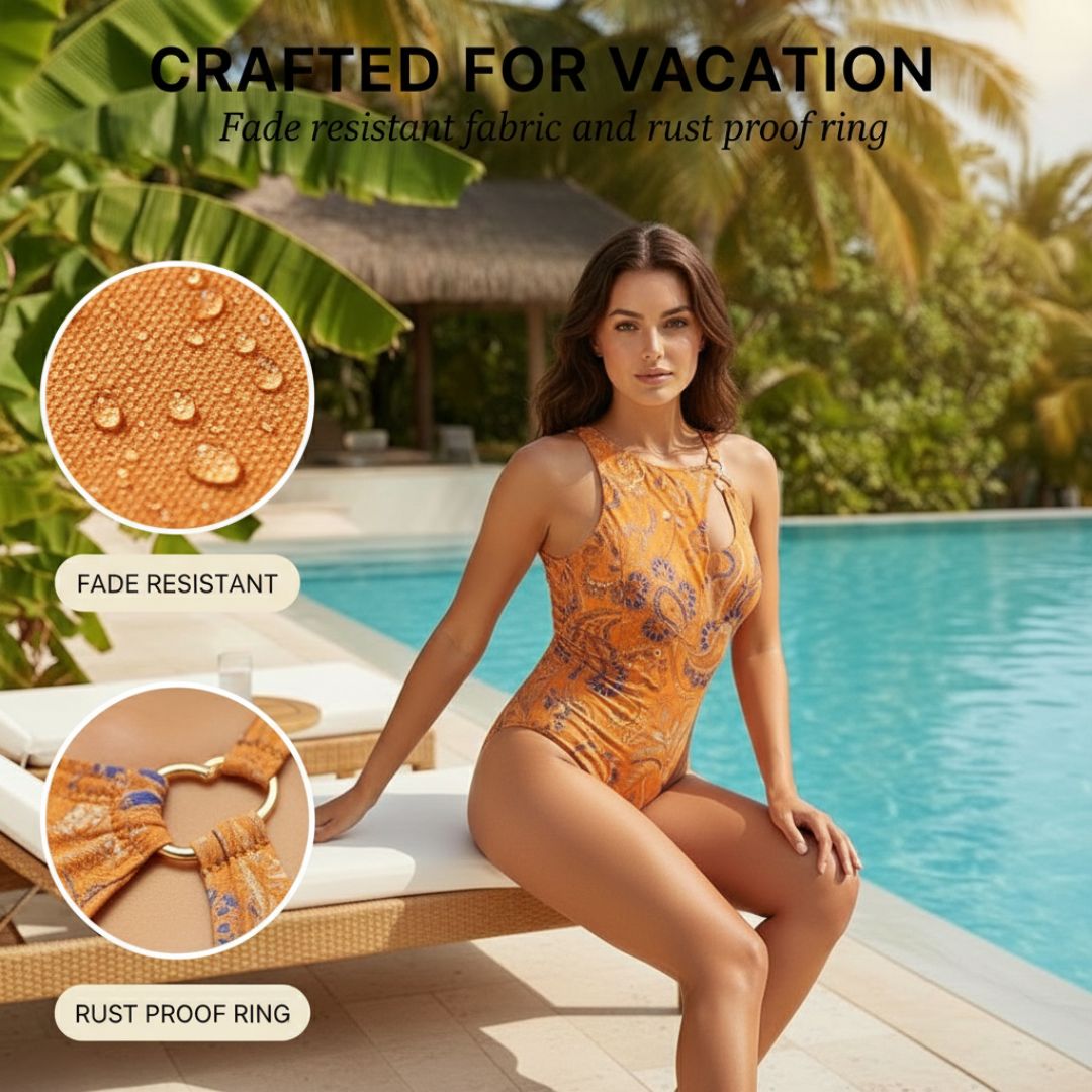 Marée™ – Paisley Asymmetric Cutout Tummy-Control One-Piece Swimsuit + 50% OFF