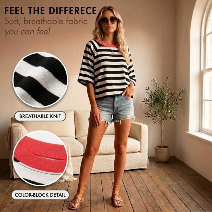 Brezza™ – Relaxed Stripe Color-Block Short Sleeve Women&