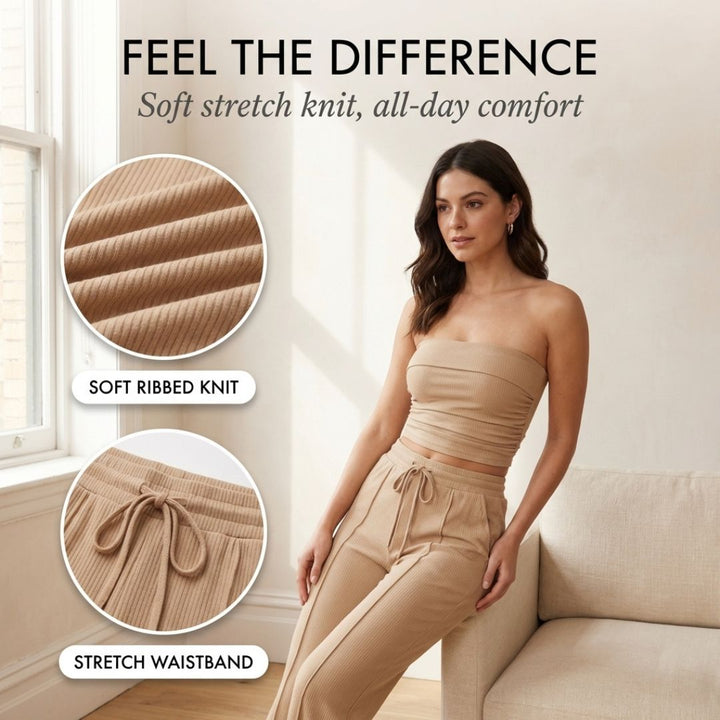 Riveaux™ – Ribbed Strapless Crop Top &amp; Wide-Leg Pants Matching Set + 50% OFF