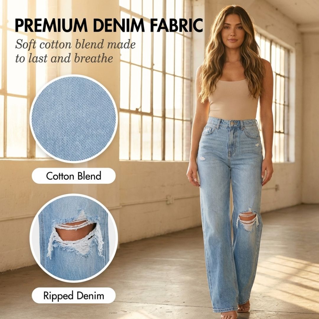 Selvedge™ – High-Waist Wide-Leg Distressed Jeans for Women + 50% OFF