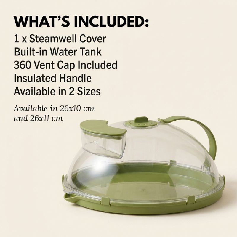 Steamwell™ – Microwave Cover with Water Steamer, Vent &amp; Handle + 50% OFF
