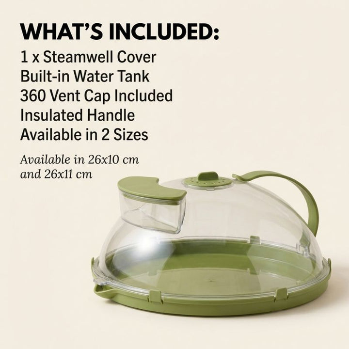 Steamwell™ – Microwave Cover with Water Steamer, Vent &amp; Handle + 50% OFF