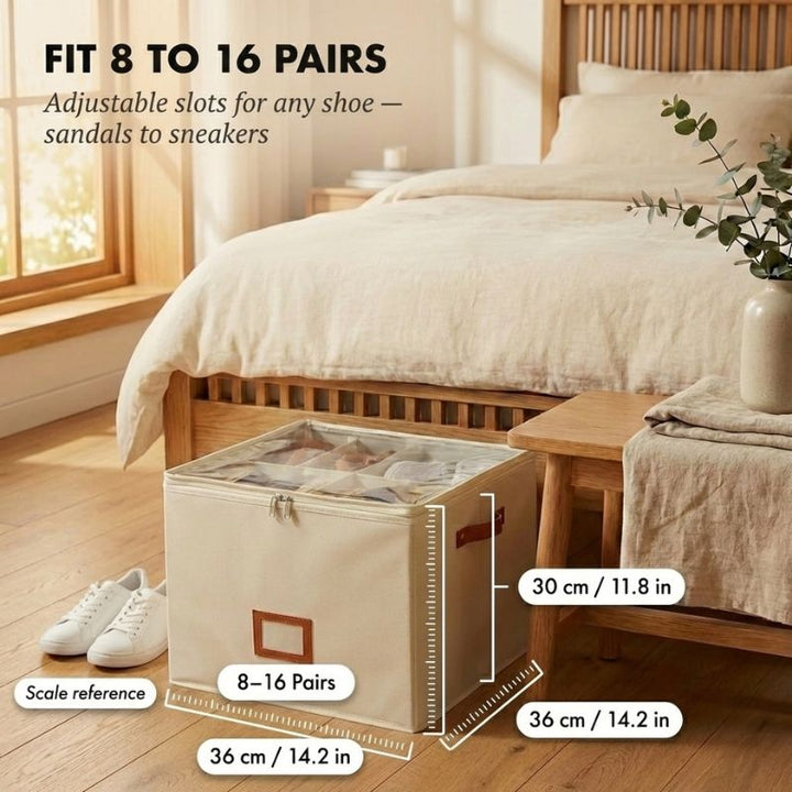 Alcove™ – Foldable Shoe Storage Box with Adjustable Dividers, Dustproof Lid &amp; Handles | Holds 8-16 Pairs + 50% OFF