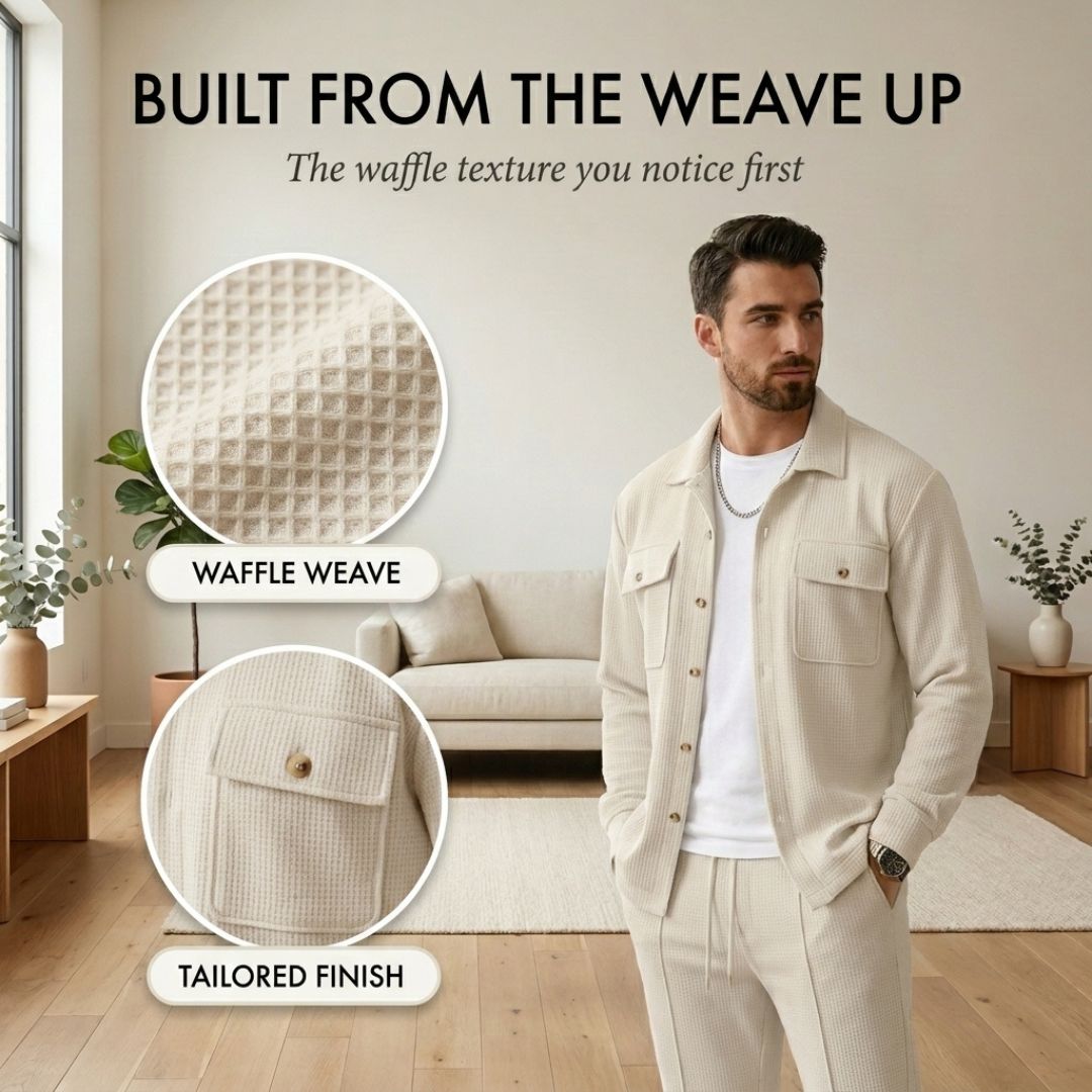 Harlow™ – Waffle-Knit Shirt Jacket &amp; Straight-Leg Pants 2-Piece Set for Men + 50% OFF