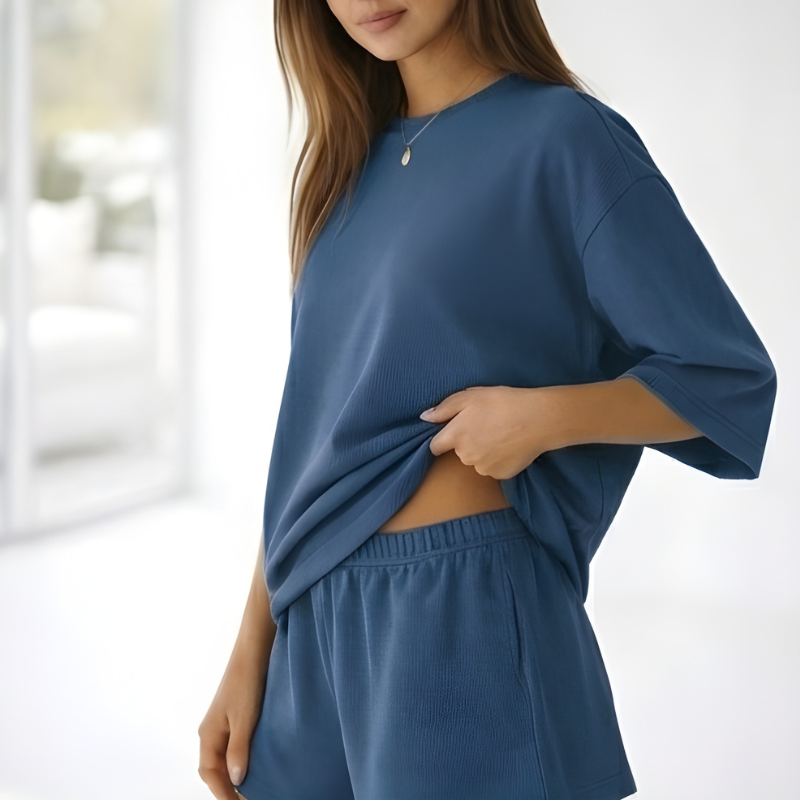 Veluna™ – Soft Oversized 3/4 Sleeve Top &amp; Elastic Waist Shorts Lounge Set + 50% OFF