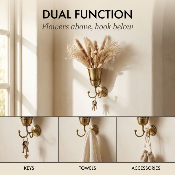 Patina™ – Vintage Brass Wall-Mounted Flower Vase with Hook + 50% OFF