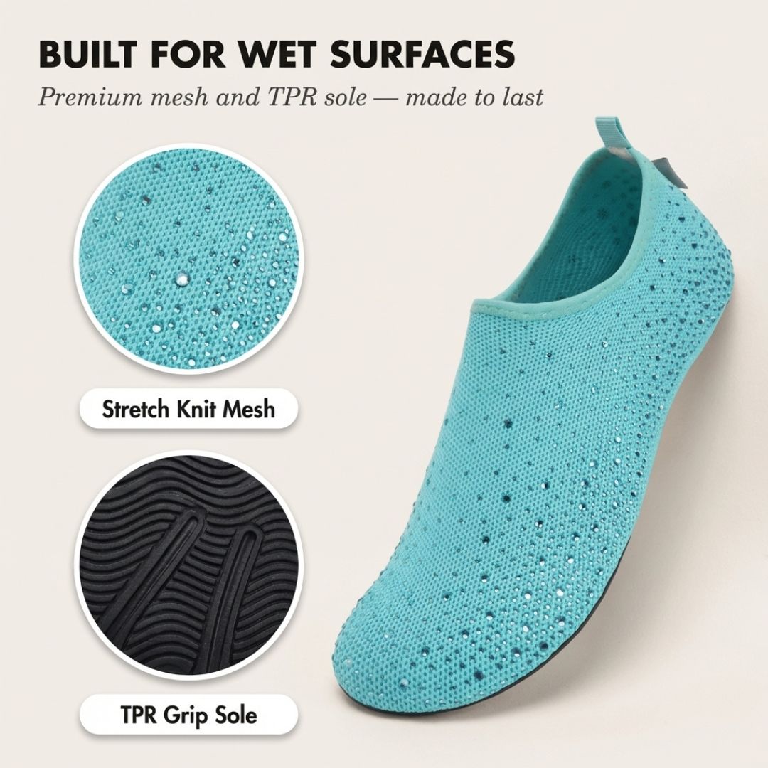 Lumara™ – Rhinestone Sparkle Barefoot Water Shoes for Women | Beach, Travel &amp; Indoor Slip-On +50% OFF