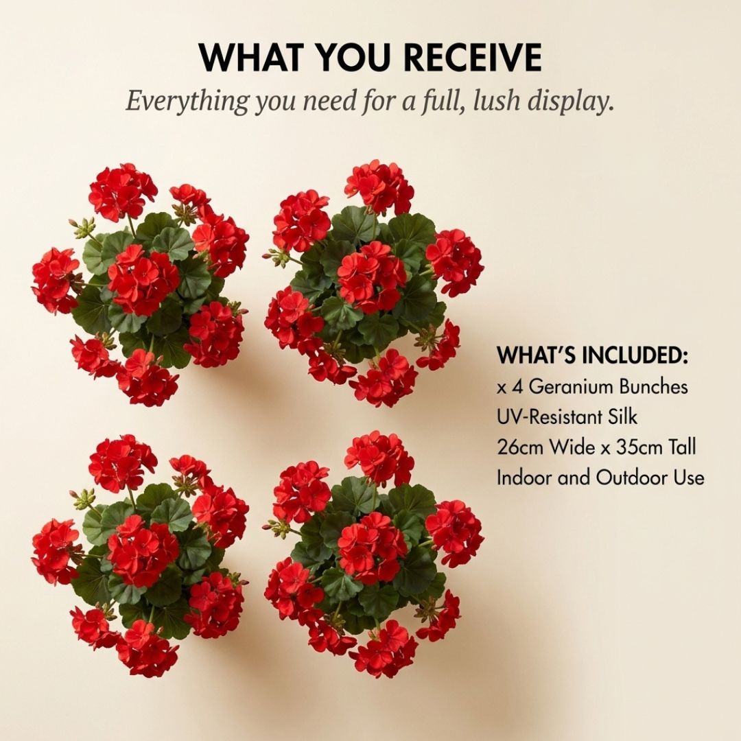 Arbora™ – UV Resistant Silk Artificial Geranium Flowers for Outdoor &amp; Indoor Decor + 50% OFF