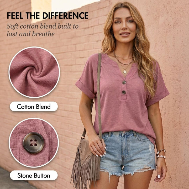 Hemwick™ – Button V-Neck Short Sleeve Women&