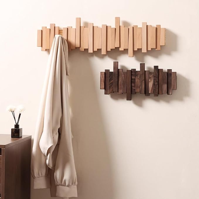 The AuraCoat Piano Rack - Wall-Mounted Wooden Coat Rack with Piano Key Style Design + 50% OFF