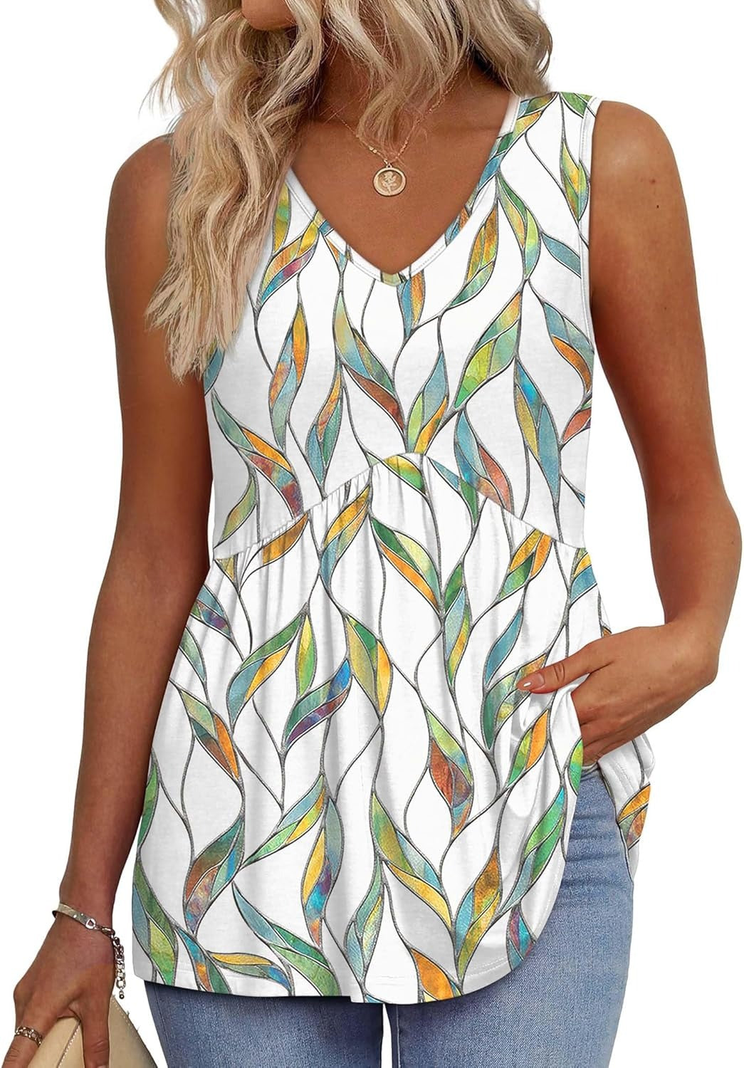 Brisella™ – Flowy V-Neck Peplum Sleeveless Summer Tank Top + 50% OFF