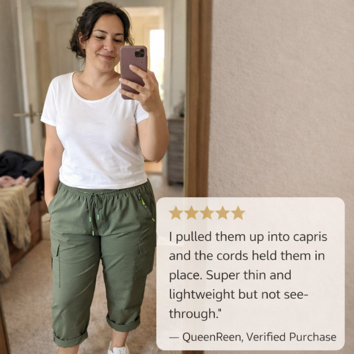 Drifthem™ – Lightweight Cargo Pants with Zipper Pocket, Drawstring Waist, Wide-Leg Fit – 2-Pack Women&