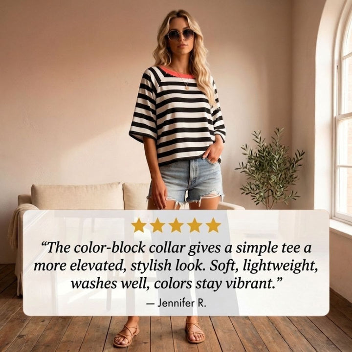 Brezza™ – Relaxed Stripe Color-Block Short Sleeve Women&