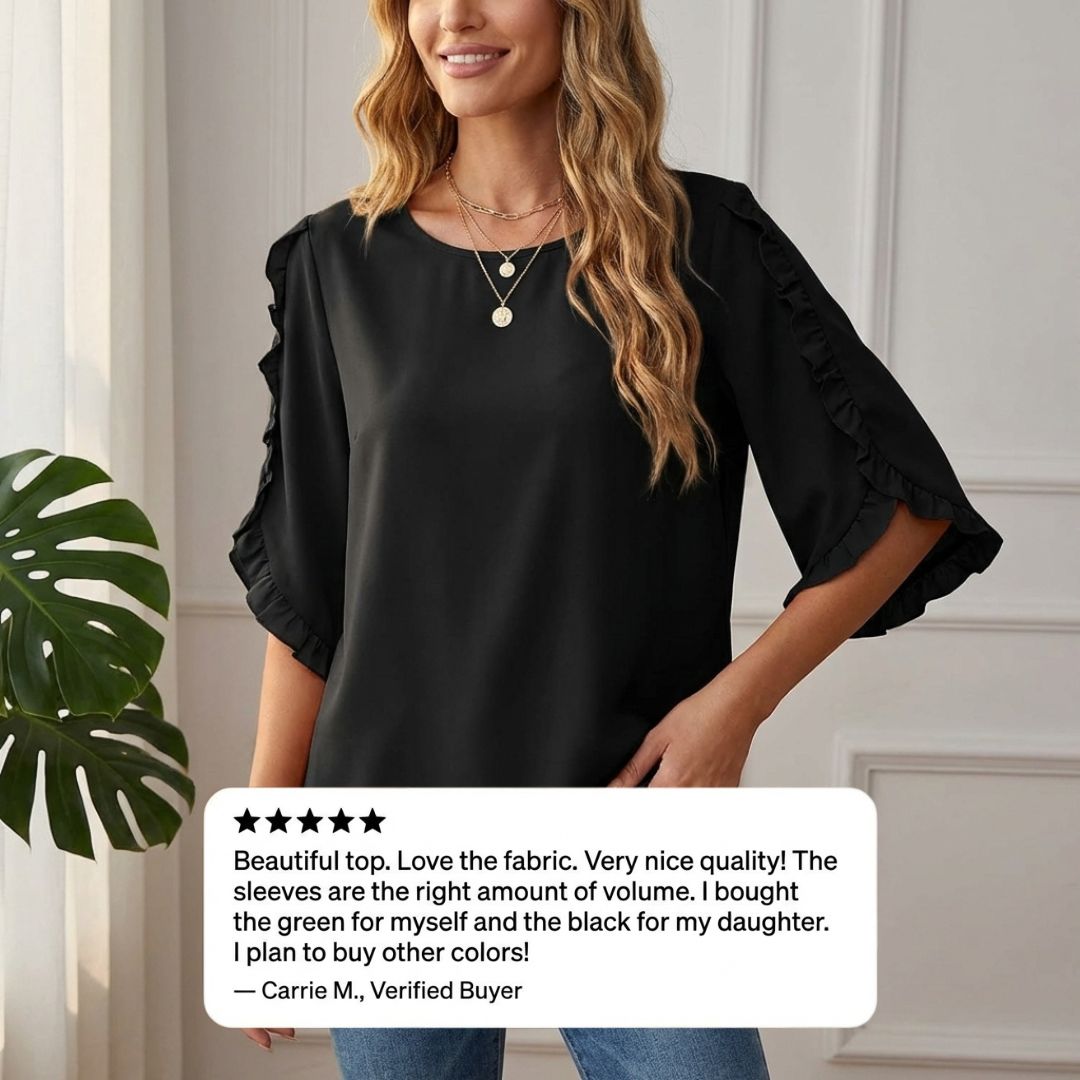 Fleurette™ – Ruffle Sleeve 3/4 Blouse for Women | Relaxed Fit | + 50% OFF