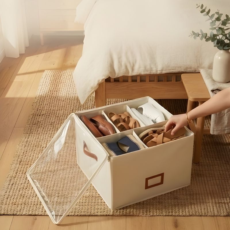 Alcove™ – Foldable Shoe Storage Box with Adjustable Dividers, Dustproof Lid &amp; Handles | Holds 8-16 Pairs + 50% OFF