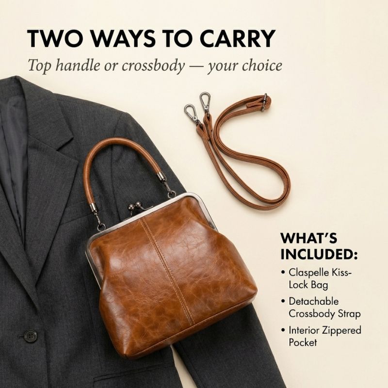 Claspelle™ – Vintage Kiss-Lock Convertible Crossbody Handbag + 50% OFF