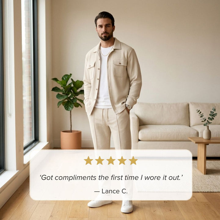 Harlow™ – Waffle-Knit Shirt Jacket &amp; Straight-Leg Pants 2-Piece Set for Men + 50% OFF