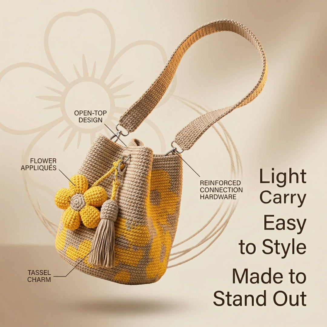 Marigold Lane™ – Handmade Crochet Flower Tote with 3D Floral Appliqués &amp; Tassel Charm + 50% OFF