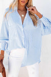 The AuraFlow Striped Lapel Shirt - Oversized Drawdown Sleeves, Mid-Length Fit, + 50% OFF