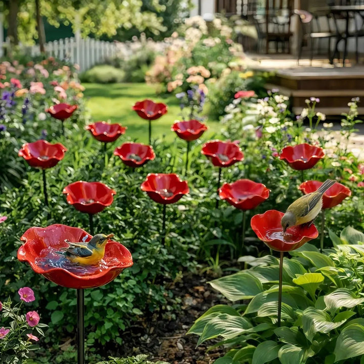 Briarcroft™ – Handcrafted Metal Poppy Garden Stake with Bird Bath Bowl + 50% OFF