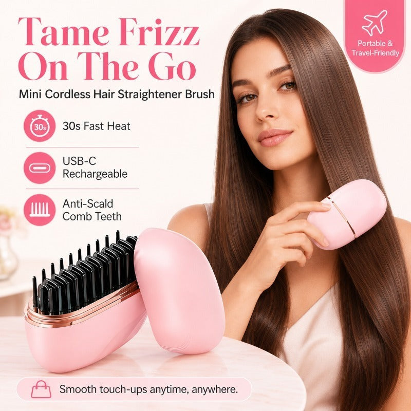 Miravel – Mini Cordless Hair Straightener Brush with 30s Fast Heat &amp; USB-C Charging + 50% OFF