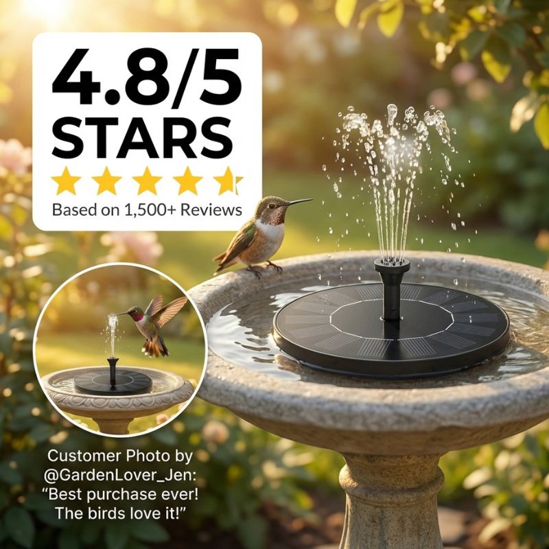 SunPerch™ – Solar Floating Fountain Pump for Bird Baths &amp; Garden Ponds + 50% OFF