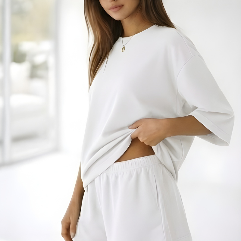 Veluna™ – Soft Oversized 3/4 Sleeve Top &amp; Elastic Waist Shorts Lounge Set + 50% OFF