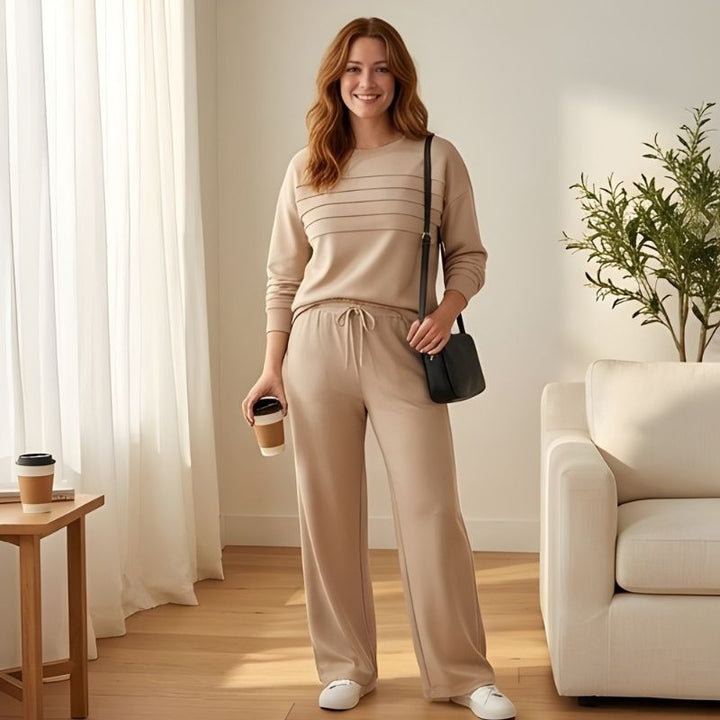 Flarell™ – Ribbed Stripe Crewneck &amp; Wide-Leg Pants Women&