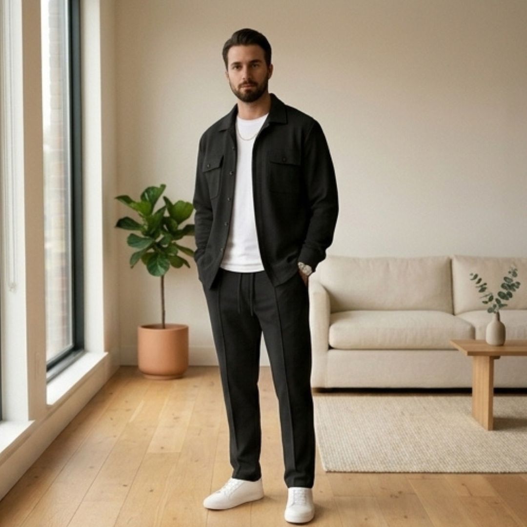 Harlow™ – Waffle-Knit Shirt Jacket &amp; Straight-Leg Pants 2-Piece Set for Men + 50% OFF