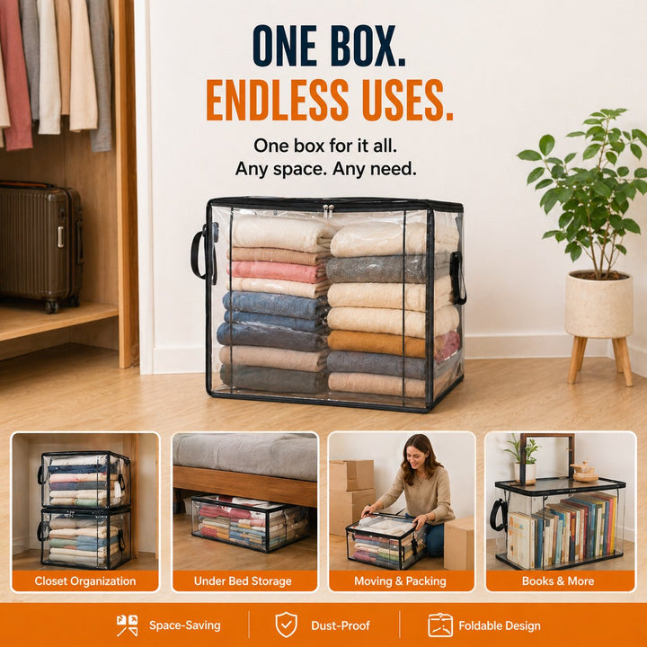 ClearNest™ – Heavy-Duty Clear Stackable Storage Bag for Clothes &amp; Moving + 50% OFF