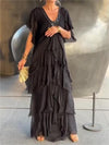 The AuraFlow Maxi Dress - Elegant V-Neck, Tiered Ruffle Skirt, and Off Sale + 50% OFF
